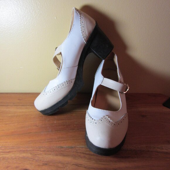 white & cream fashion creeper maty jane shoes size 39 or US 8.5 (CL346) - Picture 1 of 13